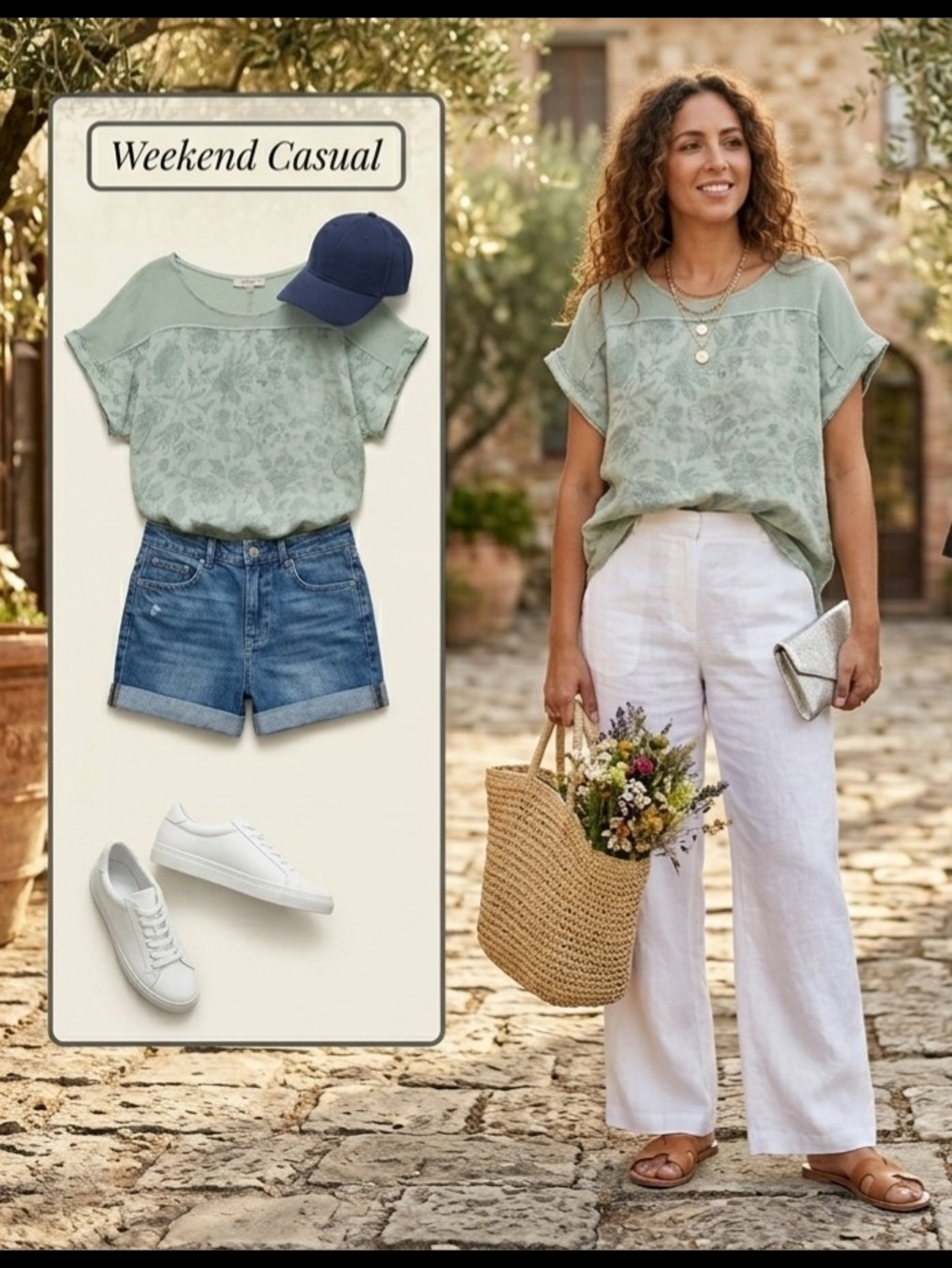 Women's Sage Green Floral Lace-Inset Tunic Top